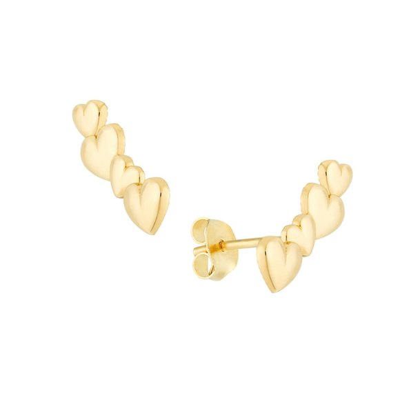 14K Solid Yellow Gold Multi Hearts Stud Earrings